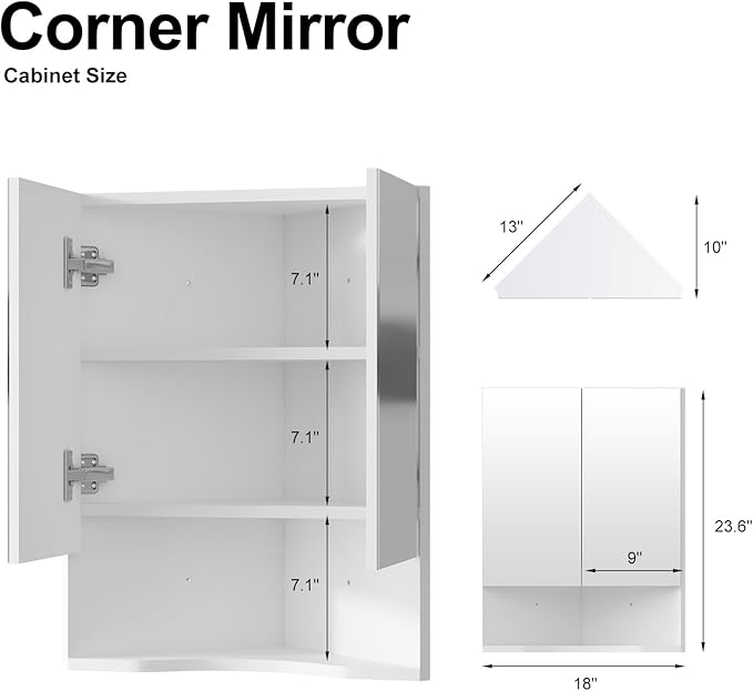 Bathroom Corner Medicine Cabinet, Corner Medicine Cabinet with 2 Doors,Small Cabinet for Bathroom,White,18x24 inch