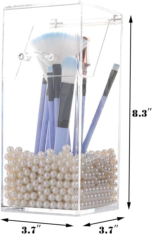 Sooyee Acrylic Makeup Brush Holder Organizer with 8mm White Pearls + 1700-Pcs Loose Beads no Hole 1.1 Lbs (8mm,Ivory)