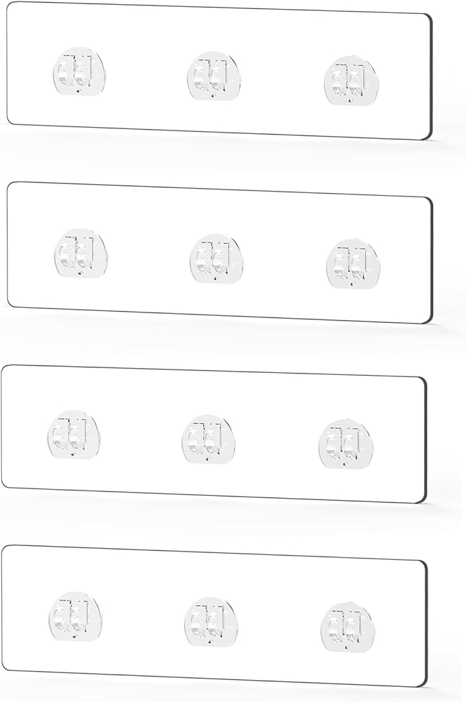4 Packs Shower Caddy Adhesive Replacement, Strong Adhesive Hooks for Shower Caddy Kitchen Racks, No Drilling Transparent