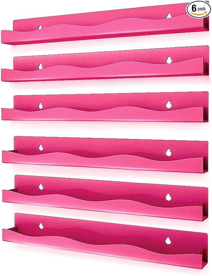 6 Pack Nail Polish Wall Mounted Shelf,15 Inch Nail Polish Floating Shelves for 66-90 Bottles Multi-Purpose,Ideal Gift, Great Display for Salons Retailers,Dark Pink