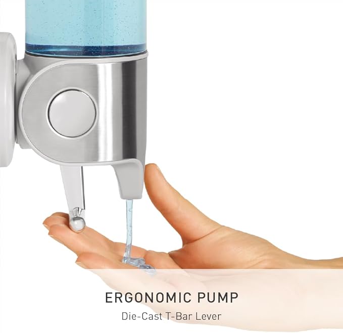 simplehuman Wall Mount Pumps, Single 15 fl. oz. Shampoo & Soap Dispenser, Stainless Steel