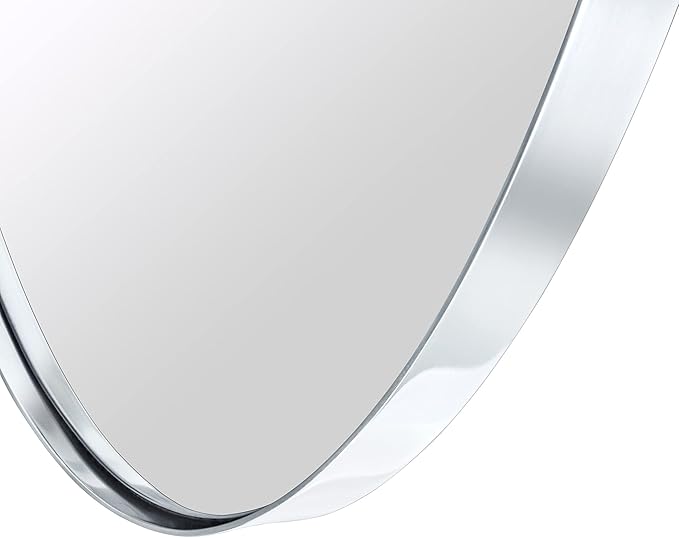 Chrome Oval Recessed Bathroom Medicine Cabinet with Mirror Stainless Steel Metal Framed Oblong Pill Shaped Bathroom Cabinet with Mirror 16x33''
