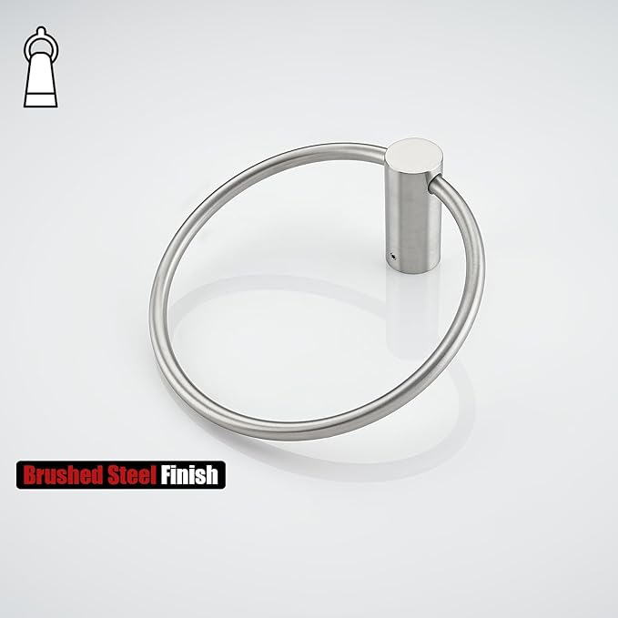 JQK Towel Ring Brushed Steel, 304 Stainless Steel Hand Towel Holder for Bathroom Wall Mount, TR630-BN
