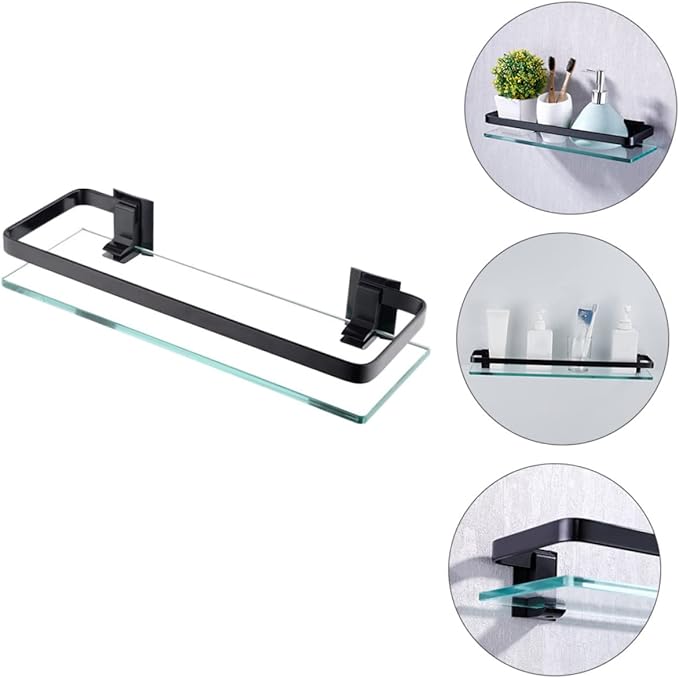 PRETYZOOM 1Pc Wall Mounted Glass Bathroom Shelf Compact Storage Rack for Toiletries Cosmetics More Rustproof Design for Home Kitchen Organization