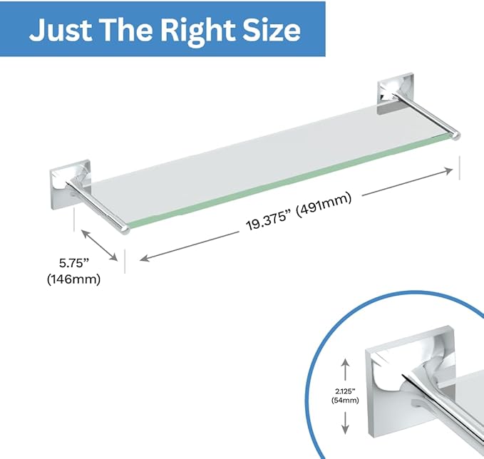 Gatco 5586 Waterline Glass Shelf, Chrome