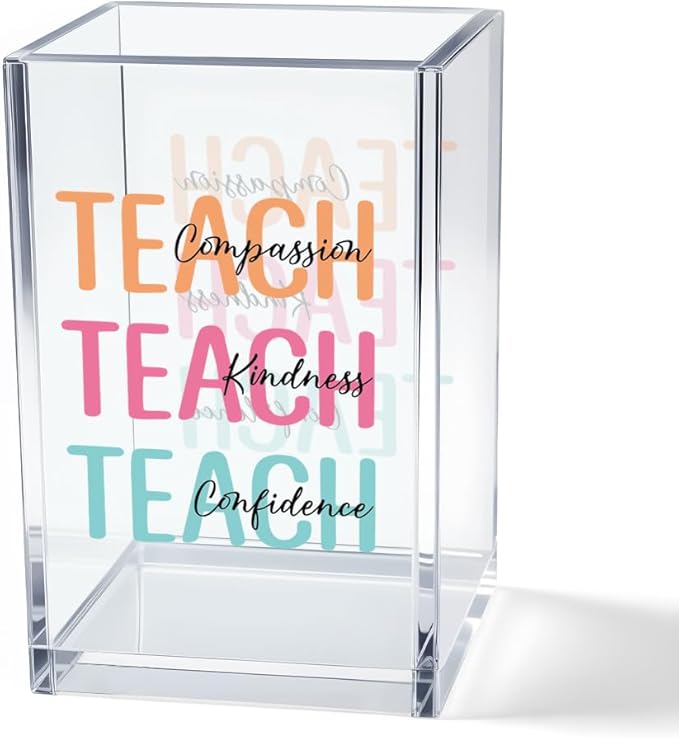 Compassion Kindness Confidence Pen Holder Cup, Teacher Acrylic Makeup Brush Organizer Holder, Back to School Gifts for Men Counselor Professor Teacher Educator, Teachers Appreciation Gifts