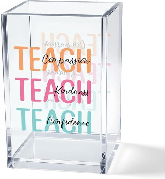 Compassion Kindness Confidence Pen Holder Cup, Teacher Acrylic Makeup Brush Organizer Holder, Back to School Gifts for Men Counselor Professor Teacher Educator, Teachers Appreciation Gifts