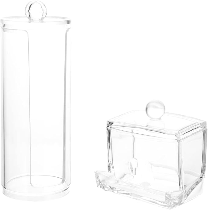 FOMIYES Cotton Round Holder 2Pcs Acrylic Cotton Swab Storage Box Transparent Cosmetics Holder Balls Dispenser with Lid Makeup Organizers Makeup Case Organizer