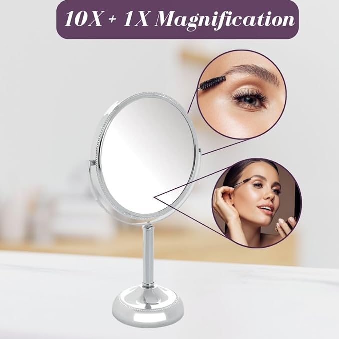 JERDON Two-Sided Tabletop Makeup Vanity Mirror - 10X-1X Magnification & Swivel Design - 6-Inch Diameter Portable Mirror – Polished Chrome Finish - Model JP910CB