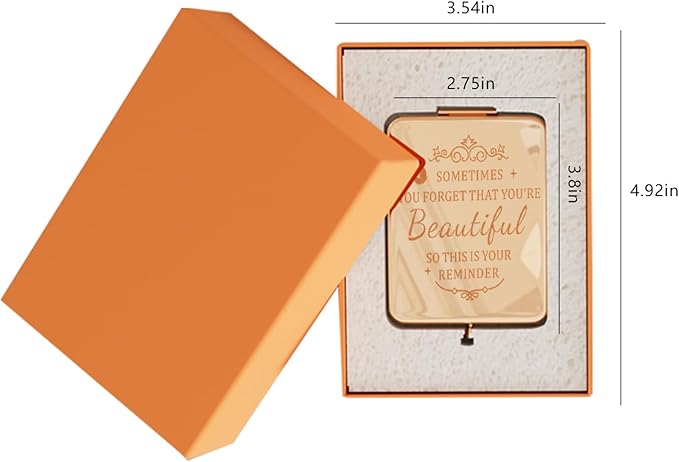 Mini Rechargeable LED Pocket Makeup Mirror - Dimmable 3 Color Lighting, 1X/3X Magnification, Portable Folding Design for Travel & Purse, Ideal Gift for Women, Engraved You're Beautiful Mirrors
