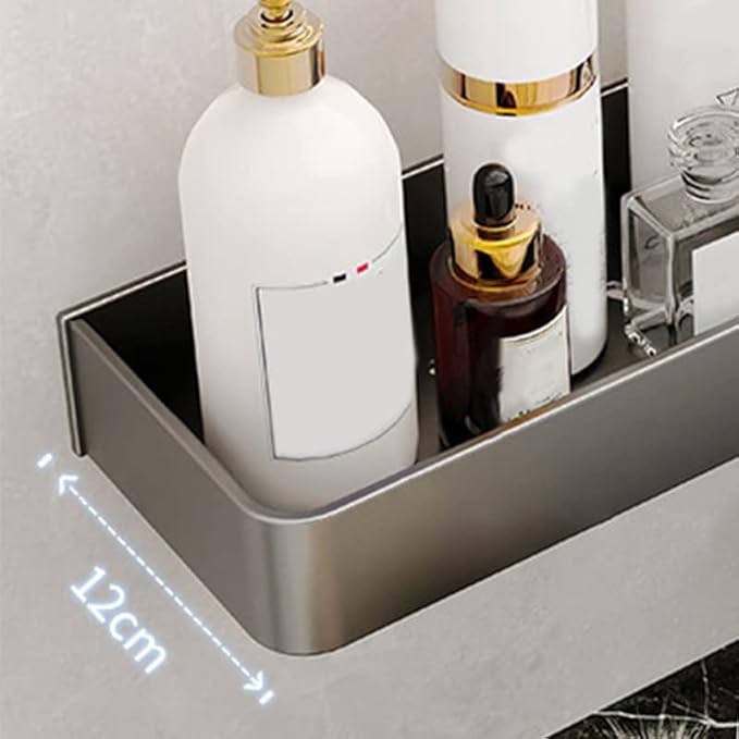 Keenso Gray Space Aluminum Bathroom Shelf, Wall Mounted Storage Rack, Drain, Hollow Design, Large Capacity, 30cm (Single Layer)