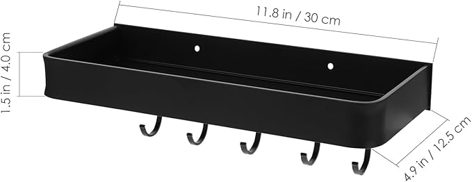 Wall-Mounted Aluminum Bathroom Shelf with Hooks, 30cm Floating Wall Holder Storage Rack for Bathroom Accessories and Toiletries