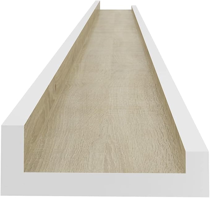 Wall Shelves 2 Pack White and Sonoma Oak 45.3 Inch Floating for Living Room Bedroom Kitchen, MDF Wall Mounted Storage Shelves for Decor Books Plants
