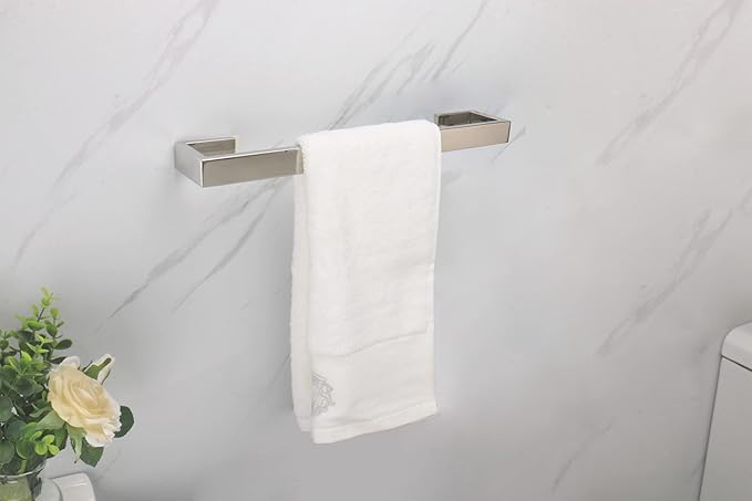 TocTen Bath Towel Rack - Square Base Thicken SUS304 Stainless Steel Towel Bar for Bathroom, Bathroom Bar Accessories Towel Rod Heavy Duty Wall Mounted Towel Holder (Polish Chrome, 16 Inch)