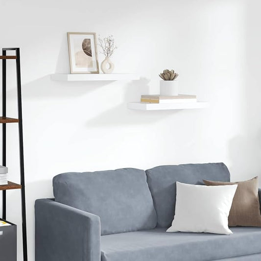 Set of 2 Floating Wall Shelves, Modern White Decorative Storage Display for Living Room, Bedroom, and Office, 19.7 x 9.1 Inch MDF Shelving Units