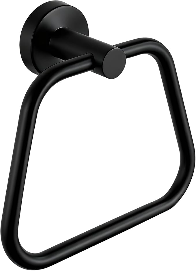 Bath Towel Ring, Bathroom Hardware Towel Holder, Matte Black Towel Ring for Bathroom, Modern Trapezoid Wall Mounted Towel Hanger, 304 Stainless Steel (Black)