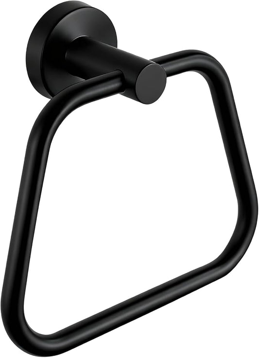 Bath Towel Ring, Bathroom Hardware Towel Holder, Matte Black Towel Ring for Bathroom, Modern Trapezoid Wall Mounted Towel Hanger, 304 Stainless Steel (Black)