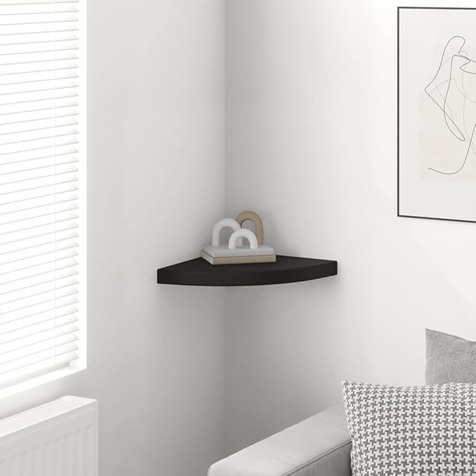 Corner Shelf Floating Wall Mount Shelf, Matte Black Decorative Wood Display Shelving for Bedroom Living Room, 13.8 Inch Space-Saving Storage Organizer