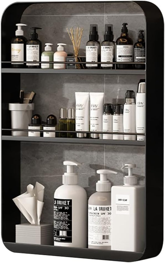 Punch- Bathroom Shelf, Wall-Mounted Makeup Organizer, Cosmetic Storage Rack, Multi-Layer Large Capacity, 10kg Load-Bearing,Black-40 * 60cm