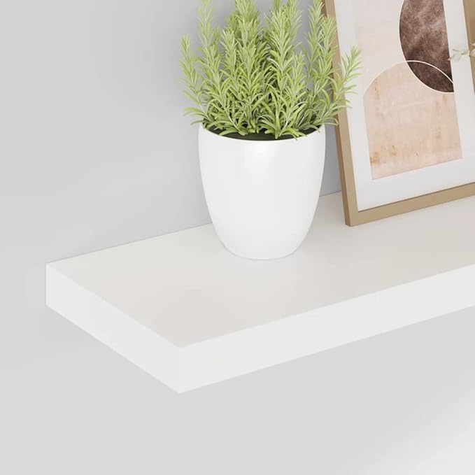 Set of 2 Floating Wall Shelves, 23.6-inch Modern Rectangular Wall Mounted Storage Shelf, High Gloss White MDF Decorative Display Shelves for Living Room, Bedroom, Office