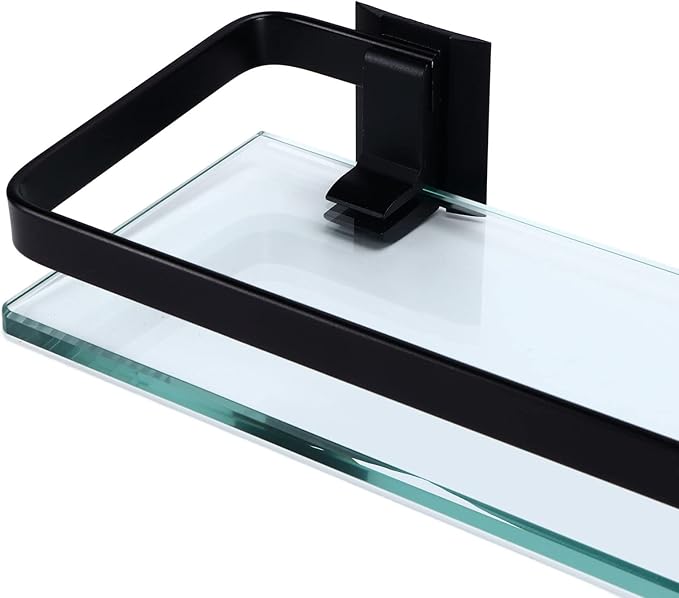 Bathroom Rack Thickened Tempered Glass Shelf, Single Layer Bathroom Storage Rack with Strong Load Bearing Capacity, Large Space Black Shelf for Toilet Sink Wall Mount