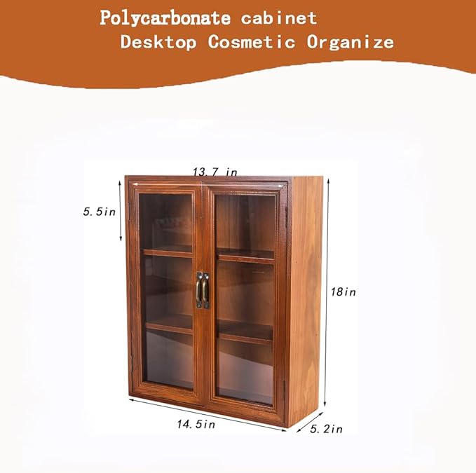 Vintage Countertop Cabinet14.5"x5.2"x18"Medicine Cabinet,Display Case with Organic Glass Door,Kitchen Cabinets with Drawers,Spice Cabinet,Apothecary Cabinet,Organization and Storage (Brown)