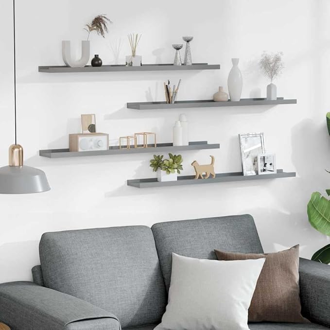 Wall Shelf Set of 4, 31.5 Inch Floating Shelves for Wall Decor, Modern Matte Gray MDF Hanging Shelving for Living Room, Bedroom, and Office Organization