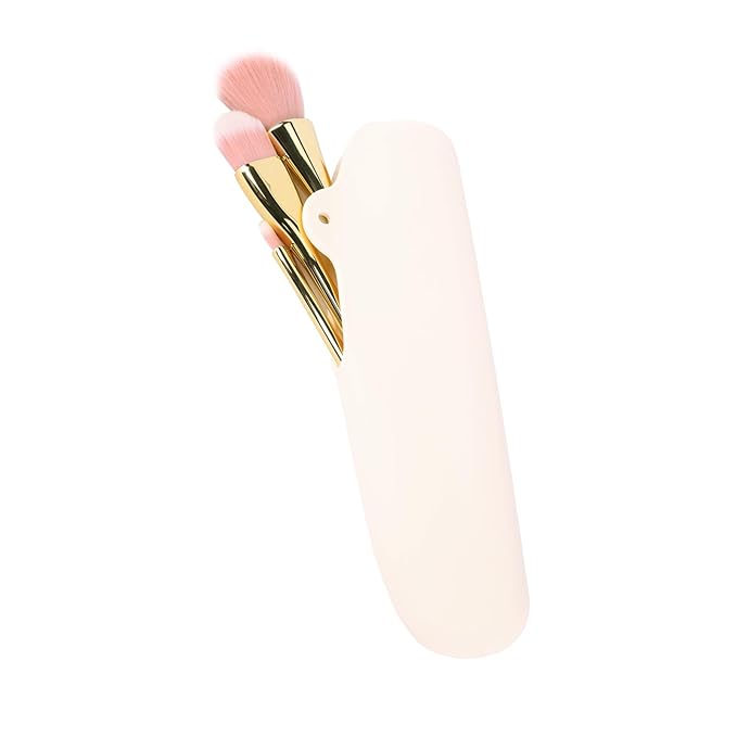 Silicone Travel Makeup Brush holder, Half-open Snap Design, Portable and Eco-Friendly Beauty Makeup Organizer (Cream white)
