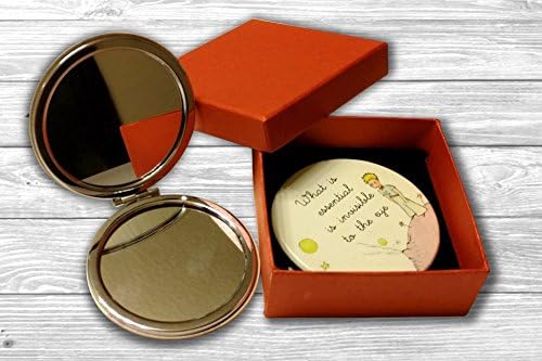 The Little Prince Compact Functional Round Mirror, 2.8"L x 2.8"W, White, Tabletop Mount
