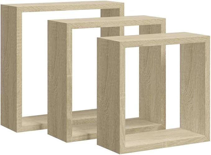 Wall Cube Shelf Set of 3, Floating Shelves for Wall Decor, Sonoma Oak Wood Storage Organizer, Modern Display Shelves for Living Room Bedroom, Square Decorative Shelving