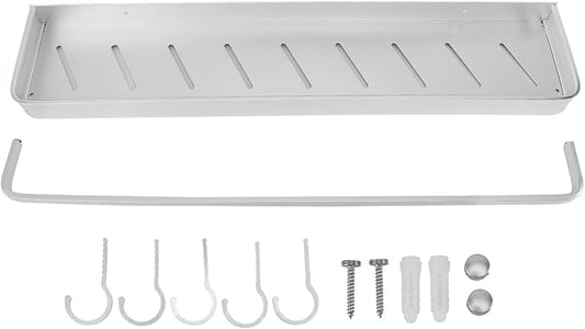 Space Aluminum Bathroom Shelf 60cm Wall Mounted Floating Storage - Punch Free Installation, Rust, Large Capacity for Kitchen, Laundry & Bathroom Organization (with Hook)