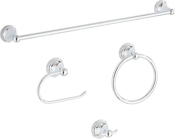 4-Piece Towel Bar Set, 24 Inch Towel Racks for Bathroom Wall Mounted in Chrome, SUS304 Stainless Steel Complete Bathroom Hardware