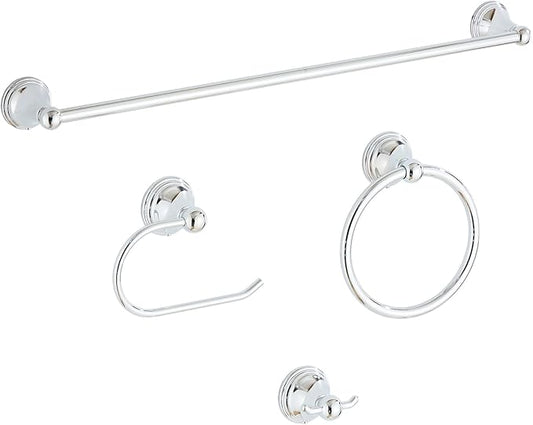 4-Piece Towel Bar Set, 24 Inch Towel Racks for Bathroom Wall Mounted in Chrome, SUS304 Stainless Steel Complete Bathroom Hardware