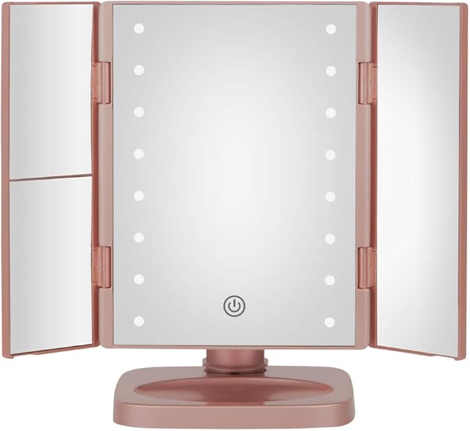 True Glow by Conair TGBE90C Trifold Led Lighted Makeup Mirror in rose Gold, 0.379 Pounds