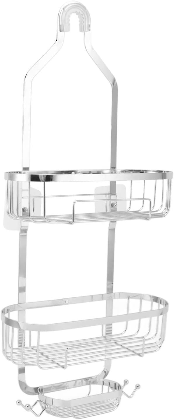 Metal Iron Wall Mounted Bathroom Basket, 2 Layer Punch Free Bathroom Shelves, Rust Storage Basket for Tile and Glass Surfaces, Easy Install Toilet Accessories for Bathroom (Electroplated)