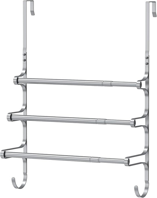 CANYAVE Over The Door Towel Rack, Over Door Towel Rack for Bathroom Door, Triple Towel Storage Holder with Hooks (Silver)