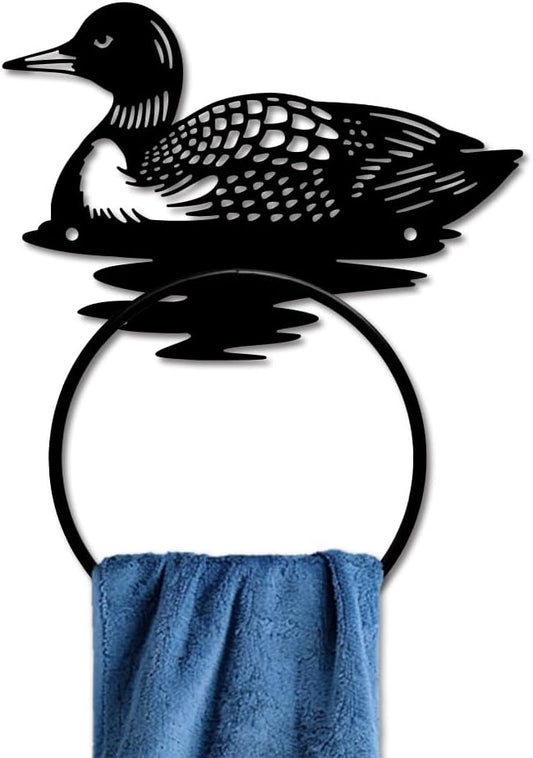 MAYJOYDIY Loon Metal Towel Ring Metal Hand Towel Holder Rustic Wall Mounted Towel Ring Water Animals Wall Decor Towel Rack Metal Hand Towel Ring for Kitchen Home Hanging Gifts Decorations