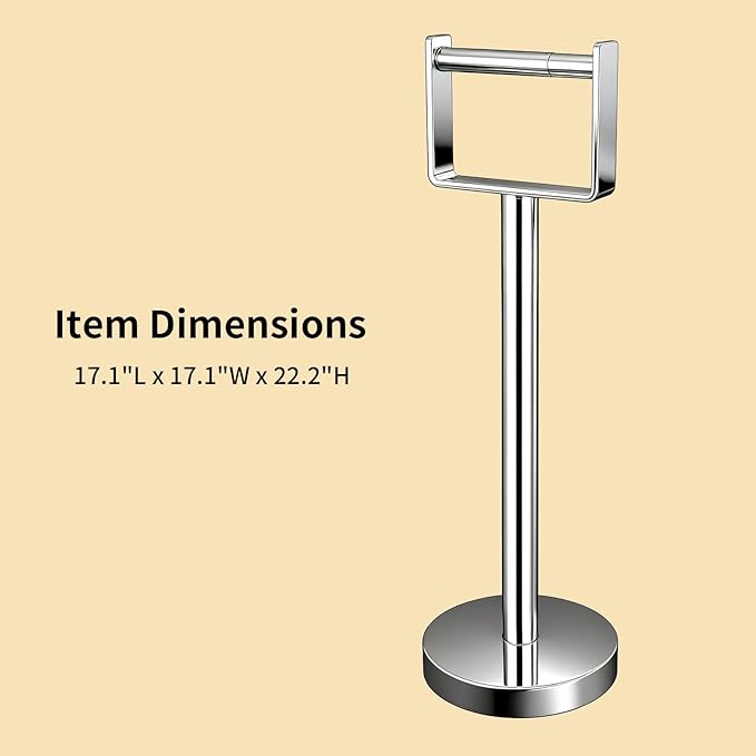YUMORE Toilet Paper Holder Free Standing, Stainless Steel Toilet Paper Stand, Weighted Base Floor Tissue Roll Holder for Bathroom, Chrome 200UP