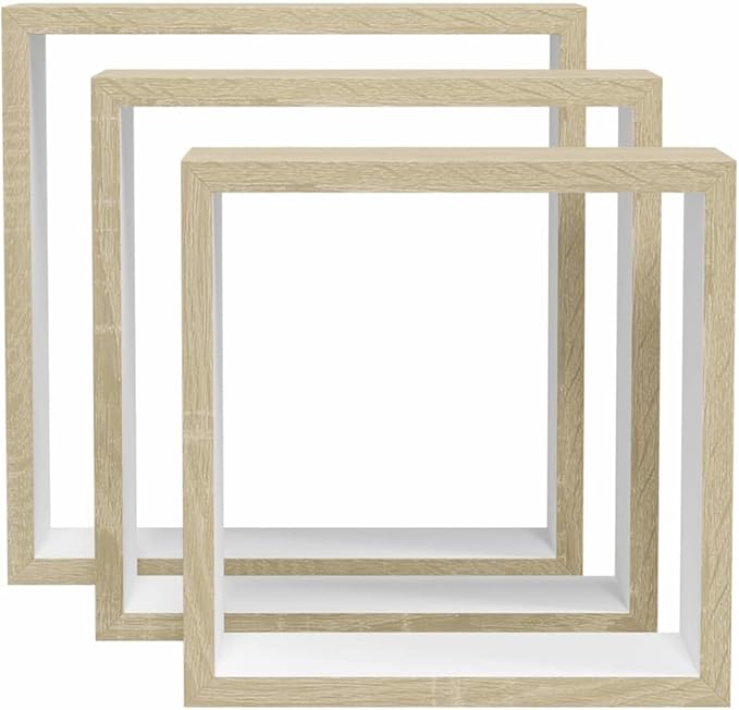 Wall Cube Shelf Set of 3, Floating Shelves for Bedroom Living Room, Modern Decorative MDF Shelves in White and Sonoma Oak, Space-Saving Wall Mounted Display Storage