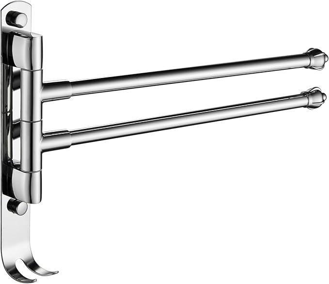 Chrome Rotating Towel Rack Bathroom Stainless Steel Adjustable Towel Rack 12 * 1.5 * 8.5inchs Suitable for Bathroom, Bedroom, Balcony Removable Towel bar (electroplated, Two Poles)