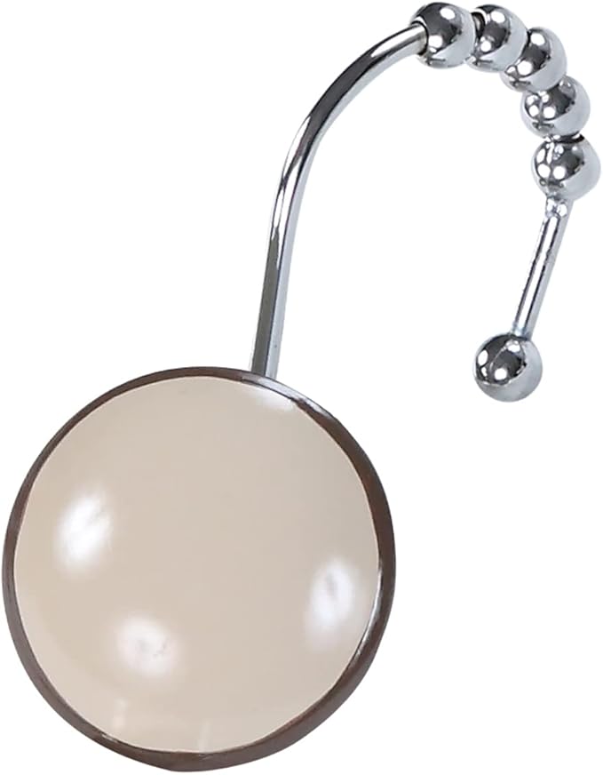 Lucca Taupe Decorative Brown Shower Curtain Hooks,5 Roller Ring Balls Khaki Round Designed Hooks for Bathroom Curtains,Set of 12