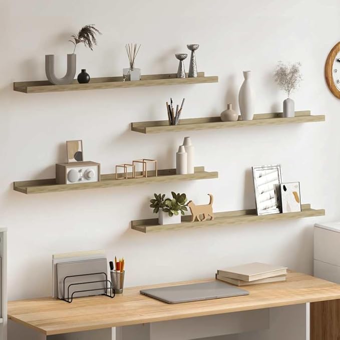 Wall Shelf Set of 4 Floating Shelves for Bedroom Living Room Sonoma Oak MDF Storage Shelving Units 31.5 Inch Modern Decorative Wall Mounted Display Ledge