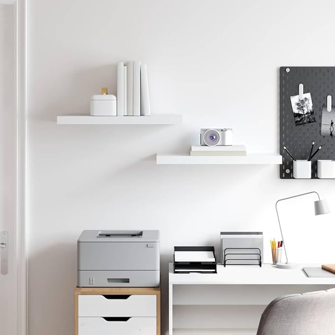 Set of 2 Floating Wall Shelves, 23.6-inch Modern Honeycomb Storage Shelf for Bedroom, Living Room, and Office, Matte White Engineered Wood Display Ledge
