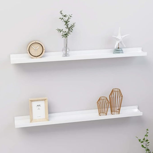 High Gloss White Wall Shelves 2 Pack 31.5 inch Floating for Living Room Bedroom Decor, Modern Display with 11lb Load Capacity, Easy to Clean MDF Storage Shelves for Home Organization