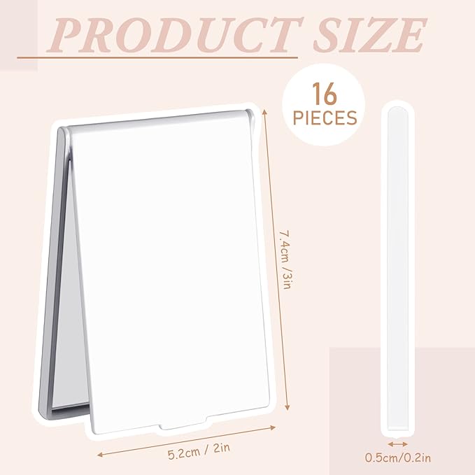 Queekay 16 Pcs 2 x 3 x 0.2''Small Makeup Folding Mirror Bulk Travel Portable Folding Rectangle Compact Stand up Portable Vanity Mirror for Women(White)