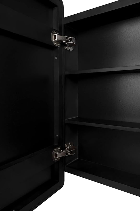 24”x16” Recessed Wood Medicine Cabinet with Mirror for Bathroom – Wall-Mounted Wooden Bathroom Cabinet with Adjustable Storage Shelf (Black, 16“x24)