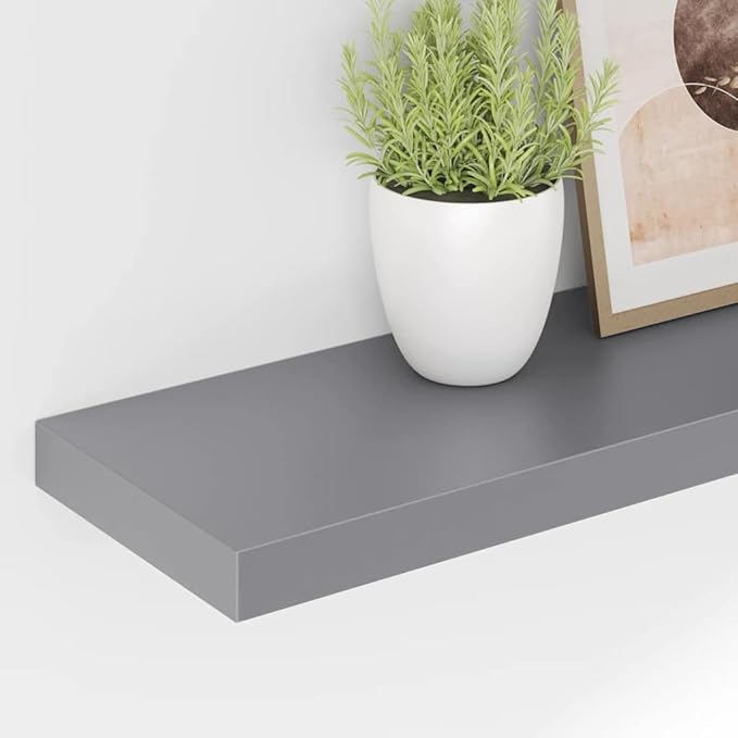 Set of 4 Floating Wall Shelves, 31.5-inch Modern Rectangular Display Ledge for Bedroom, Living Room and Office, Durable MDF Storage Organizers, Matte Grey