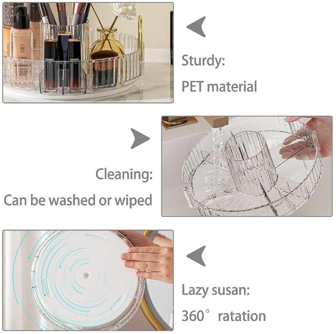 shuang qing Rotating Makeup Organizer for Vanity, High-Capacity Skincare Clear Make Up Storage Perfume Organizers Cosmetic Dresser Organizer Countertop 360 Spinning (Clear, New-2 Tier)
