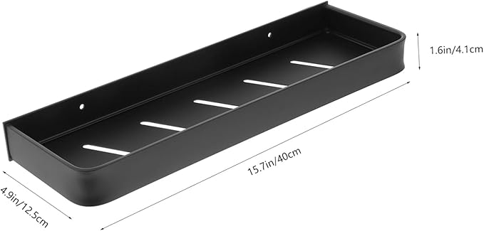 Wall-Mounted Storage Rack 40CM Adhesive Kitchen Bathroom Shelf Space Aluminum Organizer Black No Drill Installation for Sundries