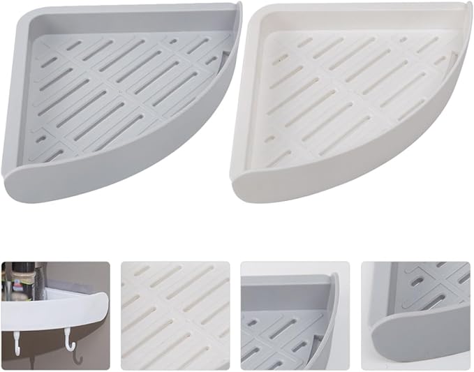 2Pcs Wall Corner Shelf Bathroom Organizer Racks Moisture Drainage Design Strong Adhesion for Kitchen and Toilet Storage
